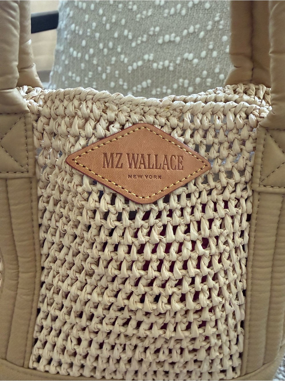 MZ Wallace Tan Woven Rafia Mini Tote with Leather Trim - Picture 2 of 6